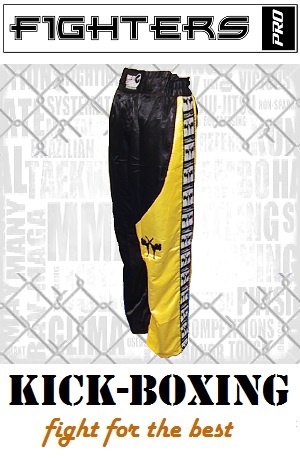 FIGHTERS - Kickboxing Pants / Satin / Black-Yellow / XL