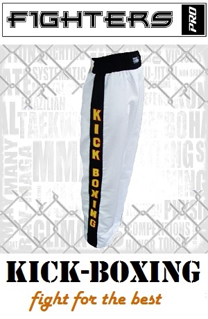 FIGHT-FIT - Pantalones de Kickboxing / Satín / Blanco / Large