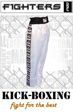 FIGHT-FIT - Pantalones de Kickboxing / Satín / Blanco / Small