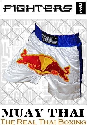 FIGHTERS - Shorts de Muay Thai / Bulls  / Blanc-Bleu / XXL