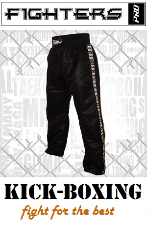 FIGHT-FIT - Pantalones de Kickboxing / Satín / Negro / XXS