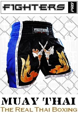 FIGHTERS - Shorts de boxe thai / Elite Fighters / Noir-Bleu / Small