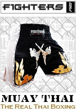 FIGHTERS - Pantalones Muay Thai / Elite Fighters / Negro-Blanco / XS
