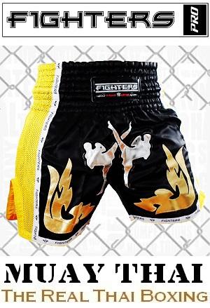 FIGHTERS - Pantalones Muay Thai / Elite Fighters / Negro-Amarillo / XXL