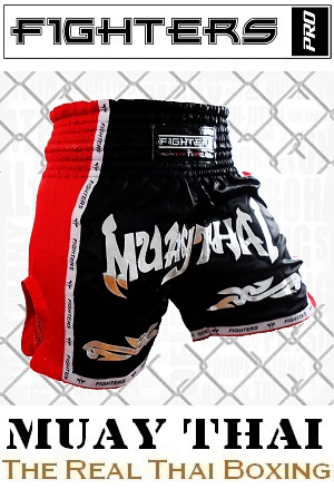 FIGHTERS - Pantalones Muay Thai / Elite Muay Thai / Negro-Rojo / XXL