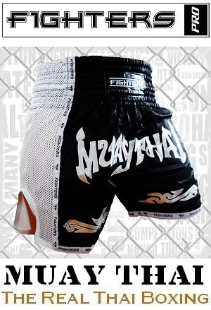 FIGHTERS - Pantalones Muay Thai / Elite Muay Thai / Negro-Blanco / XXL