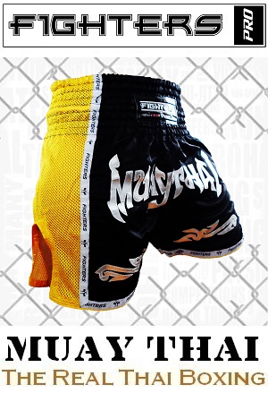 FIGHTERS - Shorts de boxe thai / Elite Muay Thai / Noir-Jaune / XL