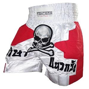 FIGHTERS - Pantaloncini Muay Thai / Skull / Bianco-Rosso / XL