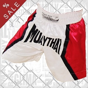 FIGHTERS - Shorts de Muay Thai / Blanc-Rouge / XL